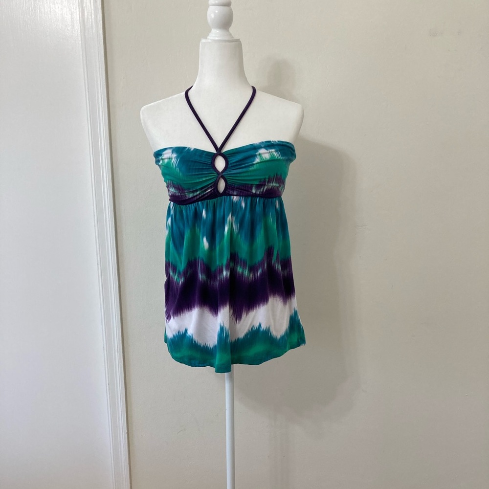TART brand strapless with halter strap flowy tie-dye top